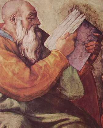 Michelangelo - Volta della Cappella Sistina, particolare del profeta Zaccaria