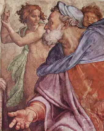 Michelangelo - Volta della C. Sistina, particolare del profeta Ezechiele