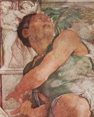 Michelangelo - Particolare del profeta Giona, Vaticano Volta della Cappella Sistina
