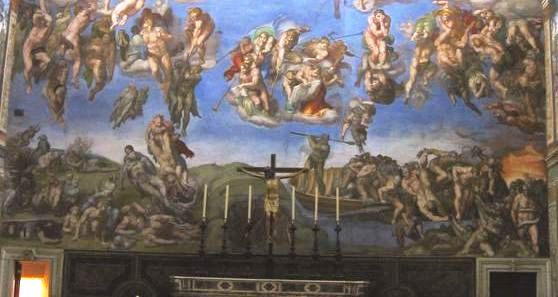 Michelangelo Buonarroti: Particolare basso del Giudizio Universale, Cappella Sistina Vaticano, parte bassa 