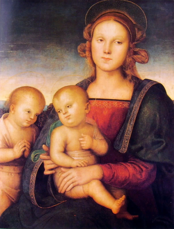 Pietro Perugino: Madonna con il Bambino e San Giovannino, cm. 73 x 52, Staedelsches Kunstinstitut, Francoforte.