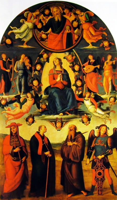 Il Perugino: Pala di Vallombrosa - Assunzione della Vergine con quattro santi