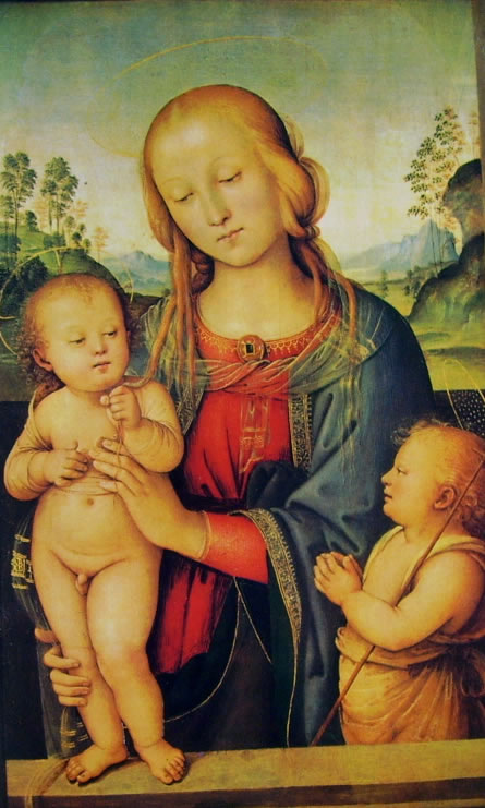 Pietro Perugino: Madonna con il Bambino e San Giovannino, cm. 67 x 44, National Gallery di Londra.