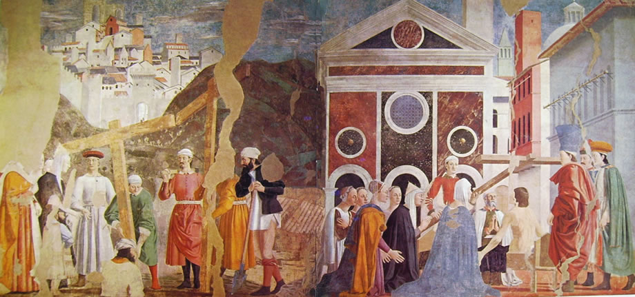 Piero della Francesca: Storie della vera Croce - Ritrovamento delle tre croci e la verifica della vera Croce