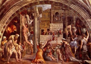 Raffaello Sanzio: Stanza dell’Incendio di Borgo: L’Incendio di Borgo (coadiuvato dal Penni e Giulio Romano). Città del Vaticano.