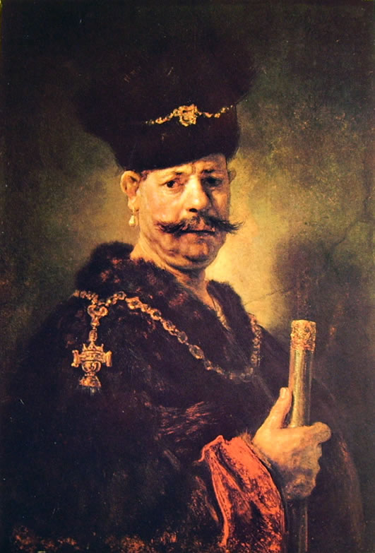 Rembrandt Harmenszoon Van Rijn: Ritratto d'uomo in costume di nobile polacco