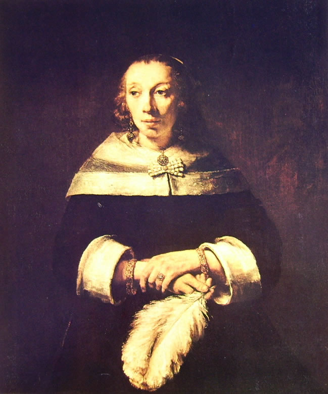 Rembrandt Harmenszoon Van Rijn: Ritratto di signora con ventaglio di piume di struzzo