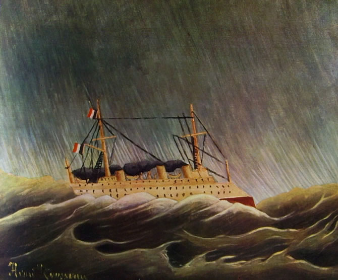 Rousseau il Doganiere: Uragano in mare