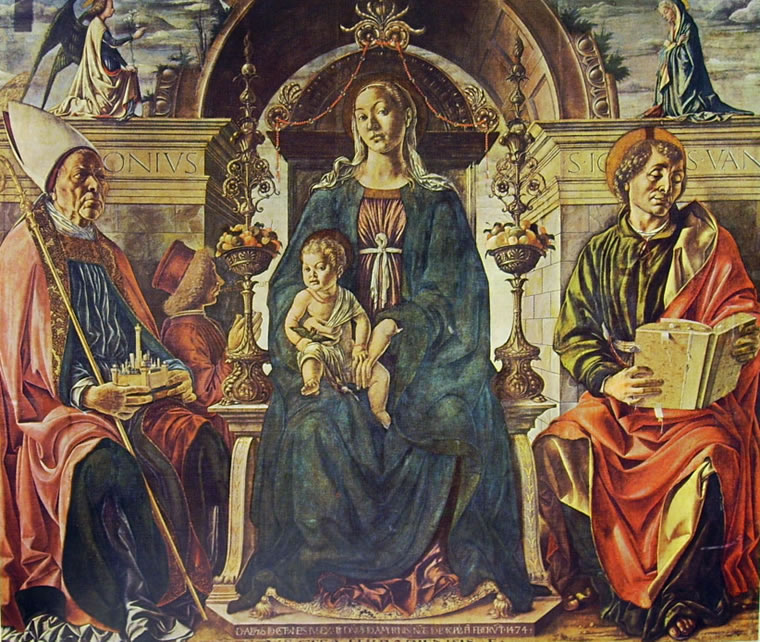 Francesco del Cossa: Madonna con il bambino e i santi Petronio e Giovanni Evangelista