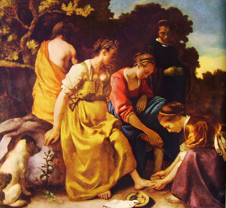 Jan Vermeer: La toeletta di Diana, cm. 98,5 x 105, Mauritshuis, l'Aia.