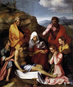 Pietà di Luco, anno 1523-1524, tecnica ad olio su tavola, 239 x 199 cm., Galleria Palatina, Firenze.