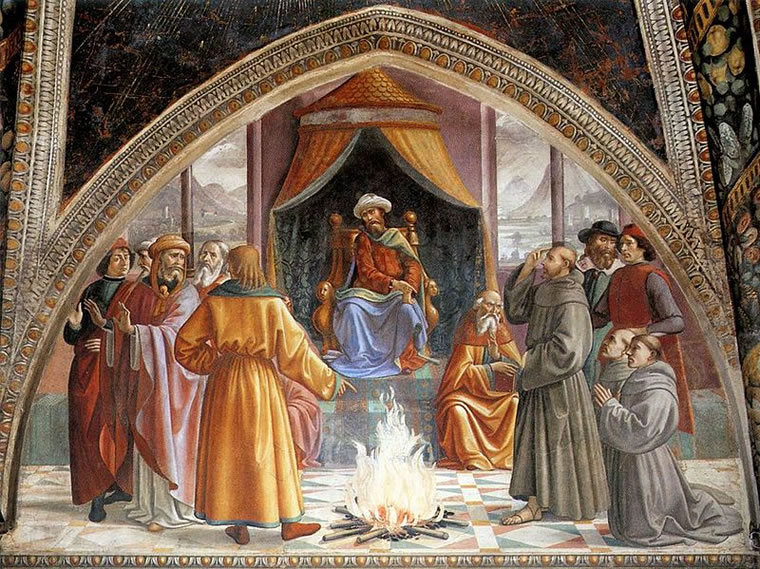 Domenico Ghirlandaio: Cappella Sassetti - Prova del fuoco davanti al sultano