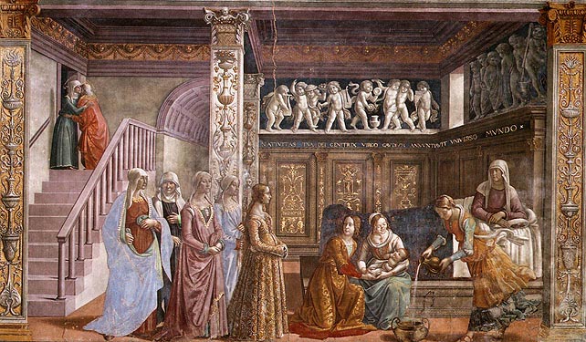 Domenico Ghirlandaio: Cappella Tornabuoni - Natività di Maria (Natività della Vergine)