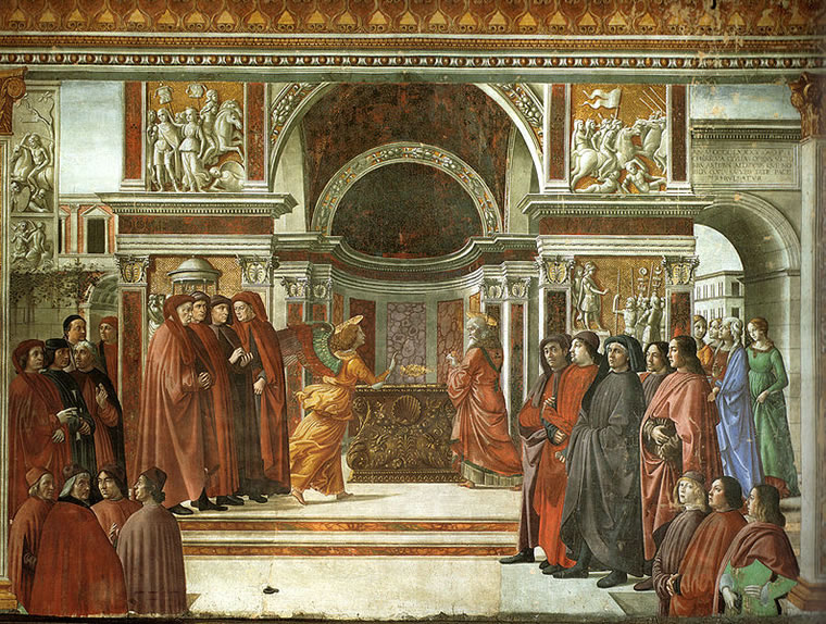 Domenico Ghirlandaio: Cappella Tornabuoni - Apparizione dell'angelo a Zaccaria