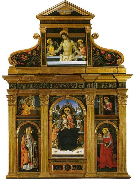 Pinturicchio: Pala di Santa Maria dei Fossi, anno 1496-1498, tecnica ad olio su tavola e su tela, 512 x 314 cm., Galleria Nazionale dell’Umbria, Perugia.