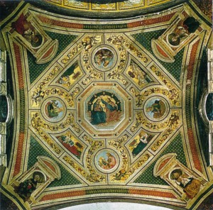 Volta con Incoronazione della Vergine, Evangelisti, Sibille e Dottori della Chiesa, 1509-1510 circa, serie di affreschi, volta del coro di Santa Maria del Popolo, Roma.