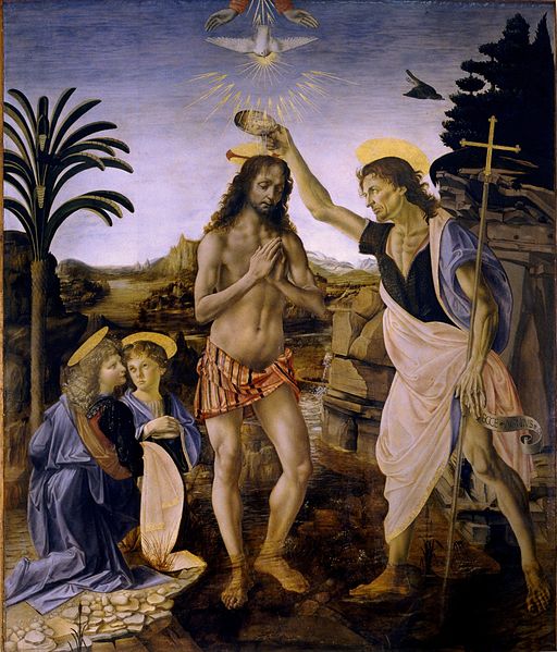 Andrea del Verrocchio: Il Battesimo di Cristo (agli Uffizi)