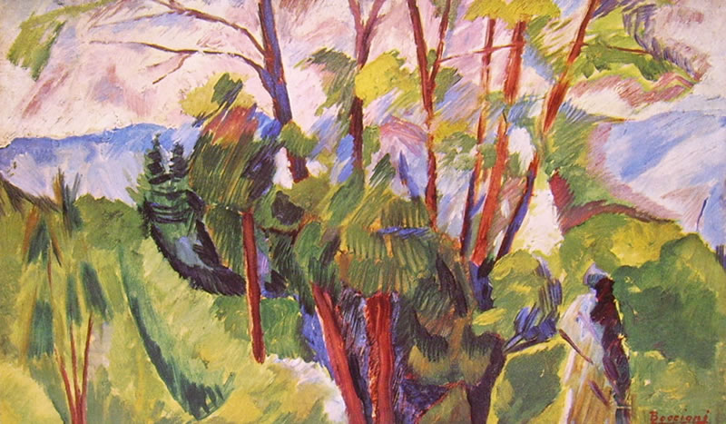 Umberto Boccioni: Paesaggio montuoso, cm. 33 x 55