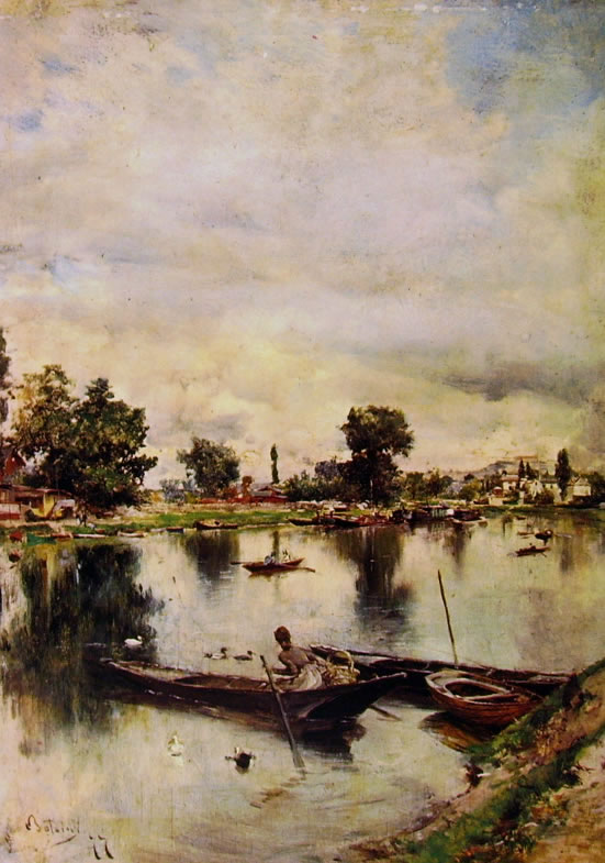 Giovanni Boldini: Paesaggio fluviale, cm. 22,5 x 15,1, proprietà privata