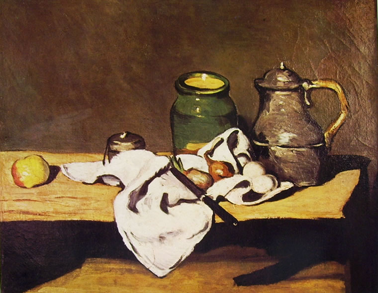 Paul Cezanne: Natura morta con vaso caffettiera e frutta