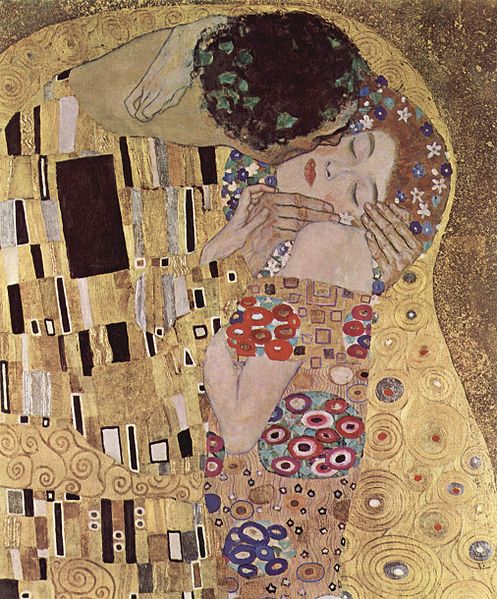 Gustav Klimt: Il bacio (dettaglio). Anno: 1907-1908. Tecnica: olio su tela. Misure: 180 × 180 cm. Ubicazione: Österreichische Galerie, Vienna.