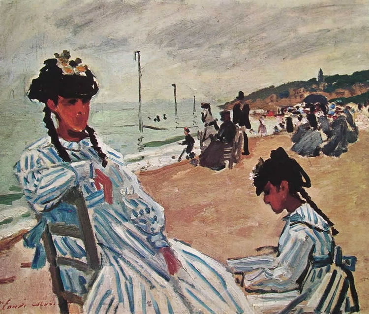 Claude Monet: Camille Monet e la cugina sulla spiaggia, cm. 38 x 46, Musée Marmottan, Parigi.