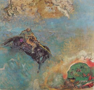 Olidon Redon: Angelica e Ruggero, anno 1990, olio su cartone, cm. 30 x 29, Rijksmuseum Kröller-Müller, Otterlo