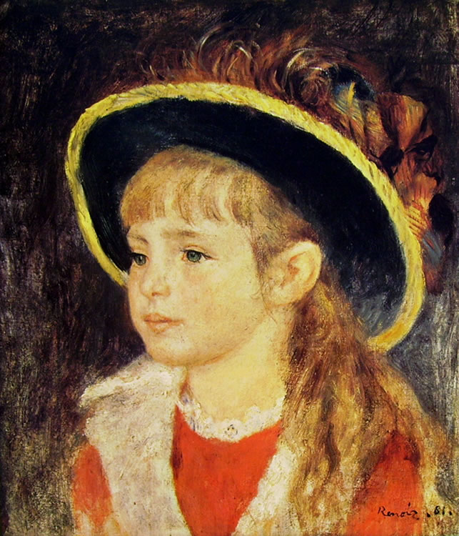 Bambina con cappello profilato di Pierre-Auguste Renoir, 1881,  40 x 35, Proprietà privata Parigi