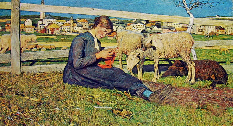 Segantini - Ragazza che fa la calza