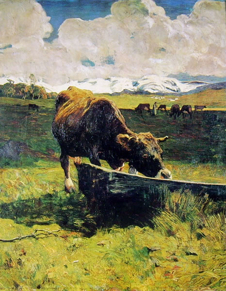 Vacca bruna all'abbeveratoio di Giovanni Segantini