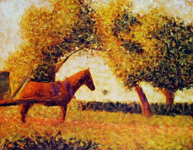 Georges Pierre Seurat-cavallo in un prato