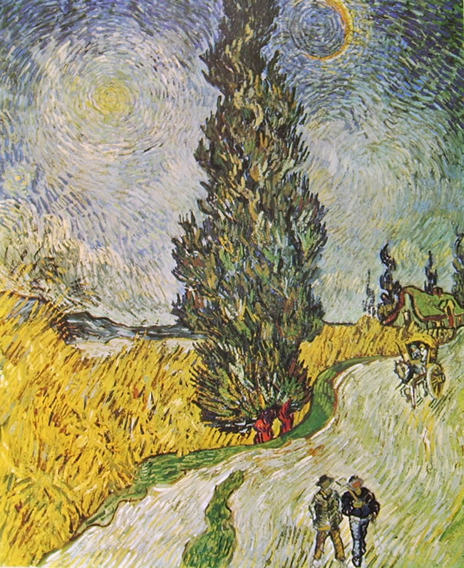 Vincent van Gogh: Strada con cipresso sotto un cielo stellato