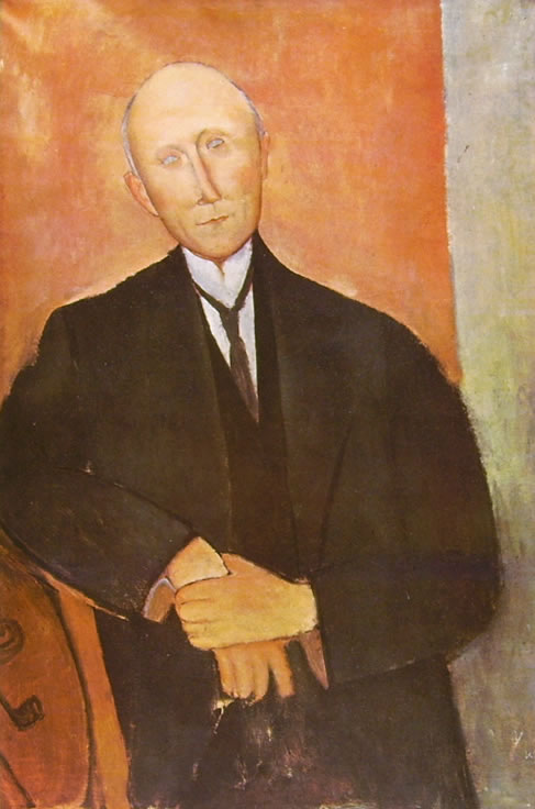 Amedeo Modigliani: Uomo seduto su fondo arancio