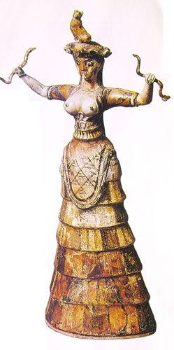 La dea dei serpenti, in ceramica smaltata, Museo Archeologico di Iràklion