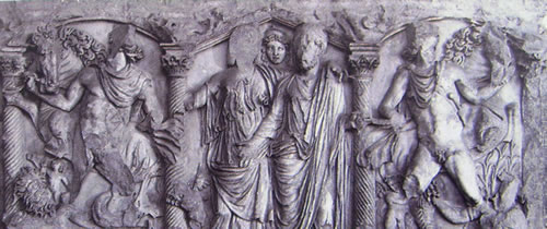 Sarcofago "a colonne" coppia di coniugi con alle estremità i Dioscuri che domano i cavalli