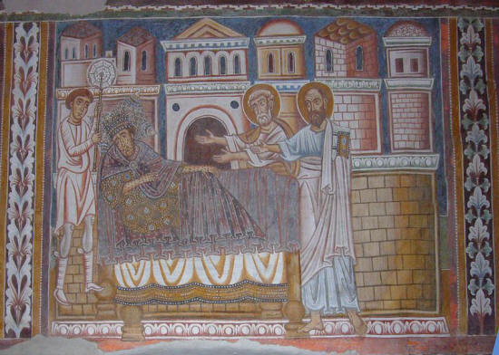 Particolare delle Storie di Costantino e Silvestro: Costantino che sogna i santi Pietro e Paolo 