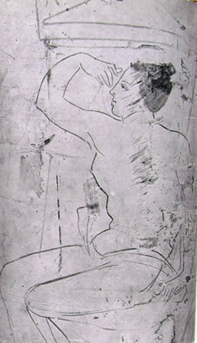 Pittore del Canneto: Lekythos con giovane donna sofferente (Atene, Museo Nazionale)