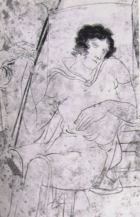 Pittore del Canneto: Lekythos con giovane uomo sofferente (Atene, Museo Nazionale)