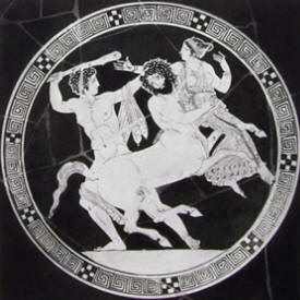 Aristofane: Particolare della coppa con Eracle, Nesso e Deianira