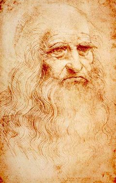 Leonardo da Vinci: Autoritratto, anno 1515 circa, sanguigna su carta, 33,5×21,6 cm. Biblioteca Reale, Torino.