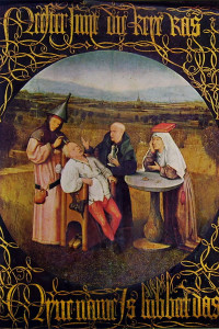 Citazioni e critica su di Hieronymus Bosch: La cura della follia, cm. 48 x 35, Prado, Madrid.