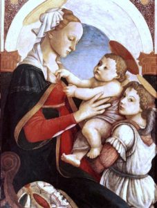 Biografia vita artistica e pittura di Sandro Botticelli: madonna col bambino e un angelo