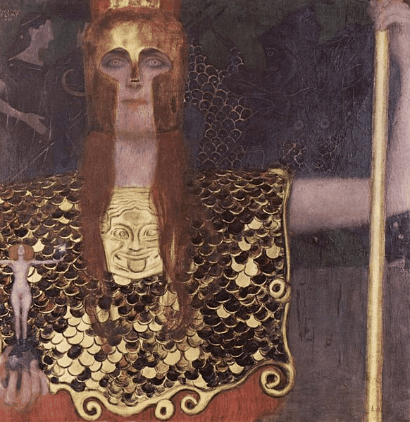 Klimt: Pallade Atena, anno 1898, olio su tela, 75 × 75 cm. Wien Museum (Vienna).
