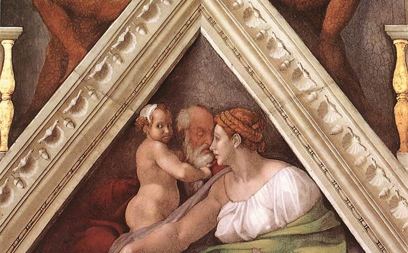 Michelangelo Buonarroti: Vela sopra Ezechia, Manasse e Amon, intorno al 1510, Cappella Sistina, Città del Vaticano (Roma)