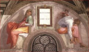 Scopri di più sull'articolo Vela e lunetta con Roboamo e Abia nella volta della Cappella Sistina