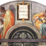 Michelangelo - lunetta con Asaf Iosafat e Ioram - 245 x 340 cm, intorno agli anni 1511-12, volta della Cappella Sistina in Vaticano.