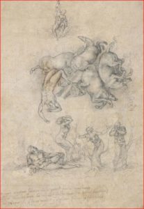 Michelangelo: Caduta di Fetonte, intorno al 1533, disegno su carta, dimensioni 31,2 x 21,5 cm., British Museum, Londra