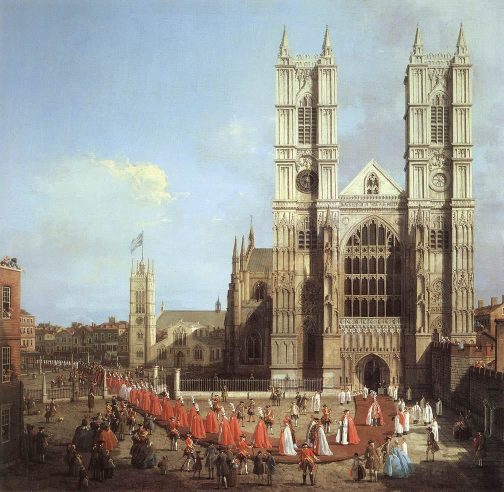 Canaletto: L’Abbazia di Westminster con la processione (1749), Londra, Abbazia di Westminster, Warwick. Dimensioni della tela 99 X 101 cm.